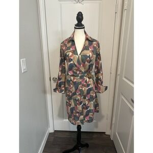 J.McLaughlin Mercer Dress Geometric Harmony Belted Wrap Shirt Dress M